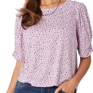 Democracy Orchid Blum Lilac Petite Elbow Sleeve Scoop Neck Animal Print Knit Top